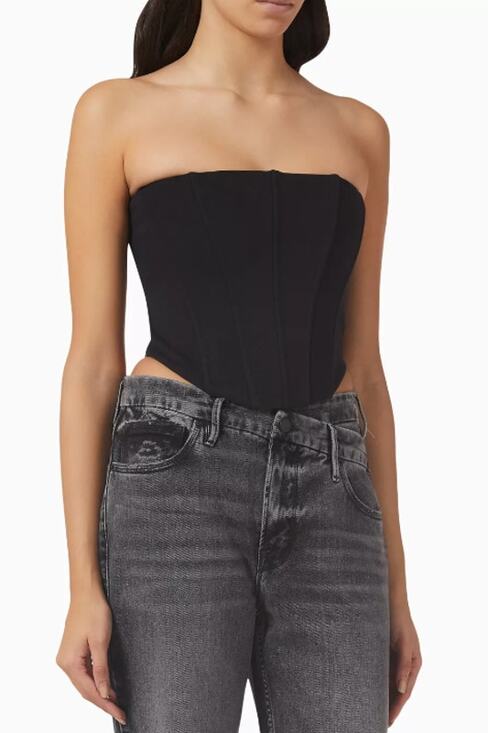 Good American Tops - GOOD AMERICAN Sueded Fleece Corset Top 5-XXL Black Side Zipper 100% Cotton NWT